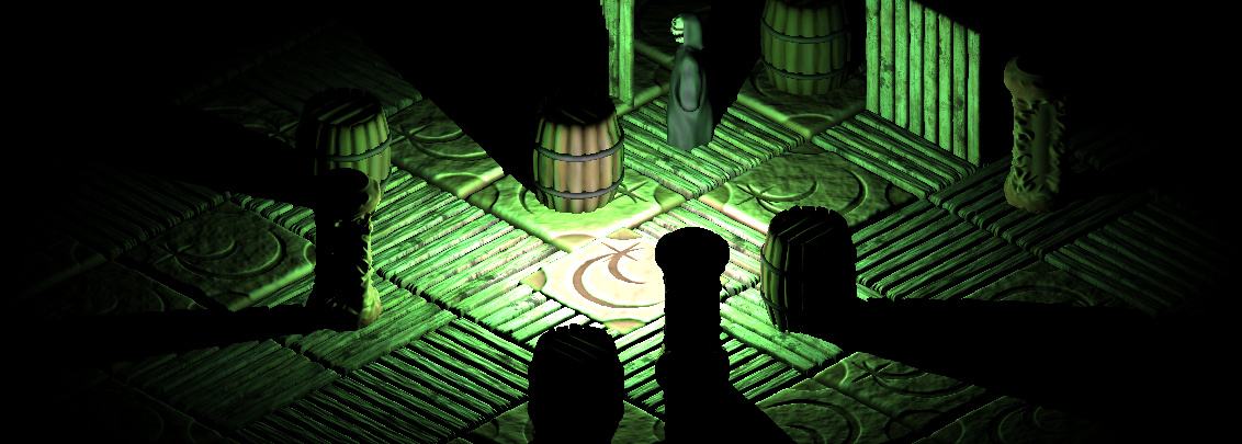 Image of a gloomy dungeon in isometric retro style but with modern dynamic light