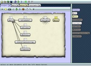 Image of the Steamroller IDE with the two dimensional project overview displayed